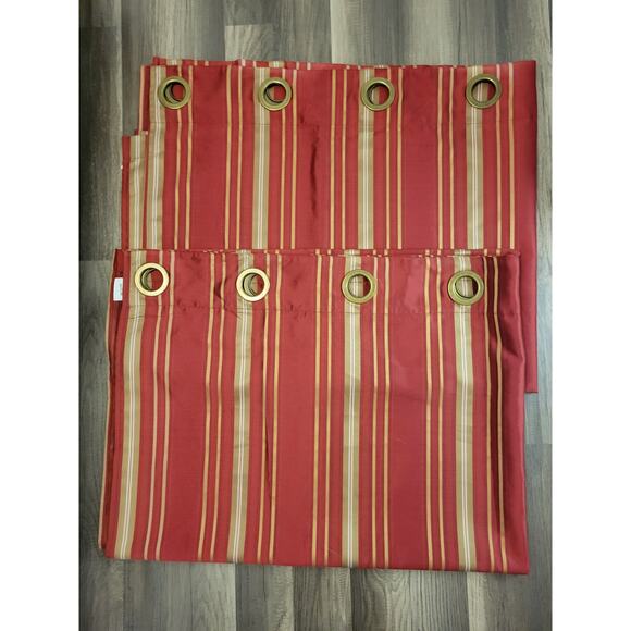 Pier 1 Imports Vibrant Red Gold Stripe Window Curtain Panels (2) 54"x84" - Picture 2 of 4